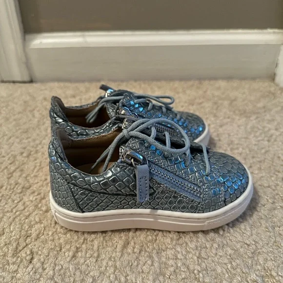 Giuseppe Zanotti Kid's Metallic Embossed Leather Low-Top Sneakers